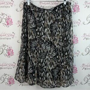 Notations skirt flowy flowers floral Black and Brown geometric squares Skirt